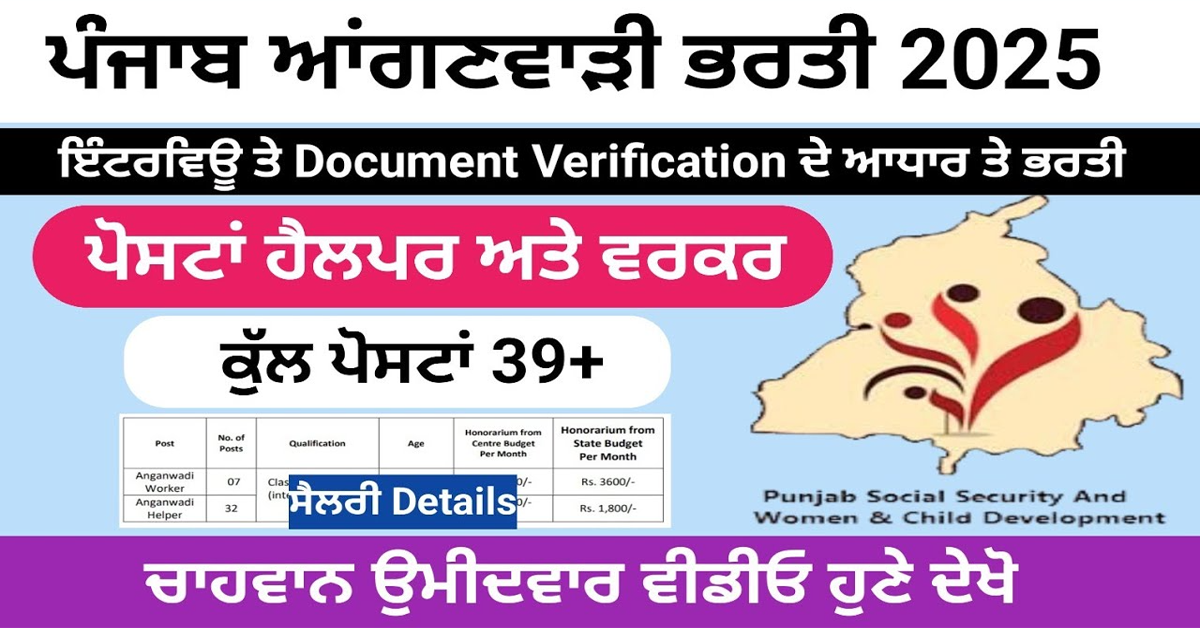 ਪੰਜਾਬ ਆਂਗਣਵਾੜੀ ਭਰਤੀ 2025